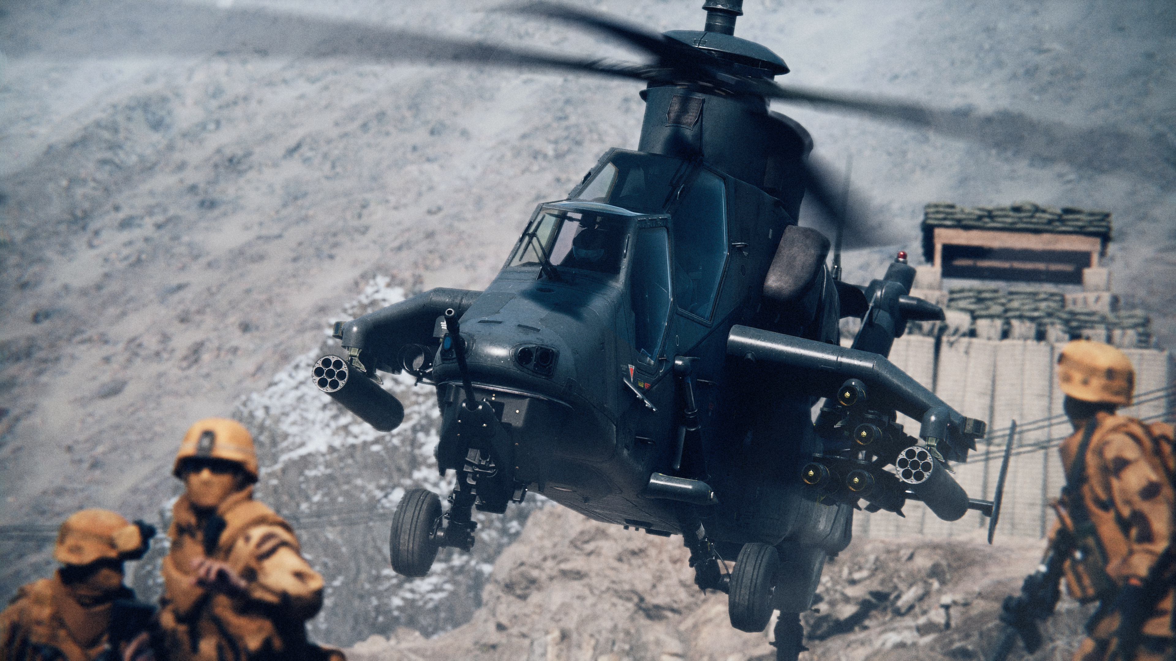 Um helicóptero paira sobre soldados em uma montanha em arte -chave para o Battlefield 6