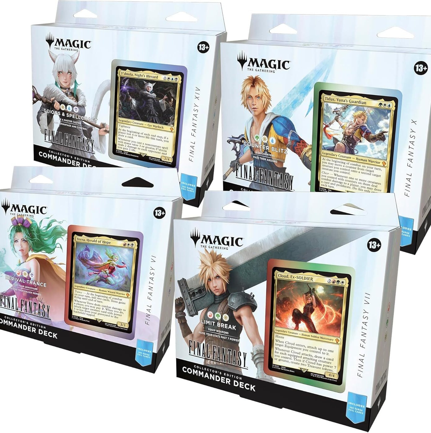 Fotos da embalagem para o 4 Magic: The Gathering Final Fantasy Commander Decks