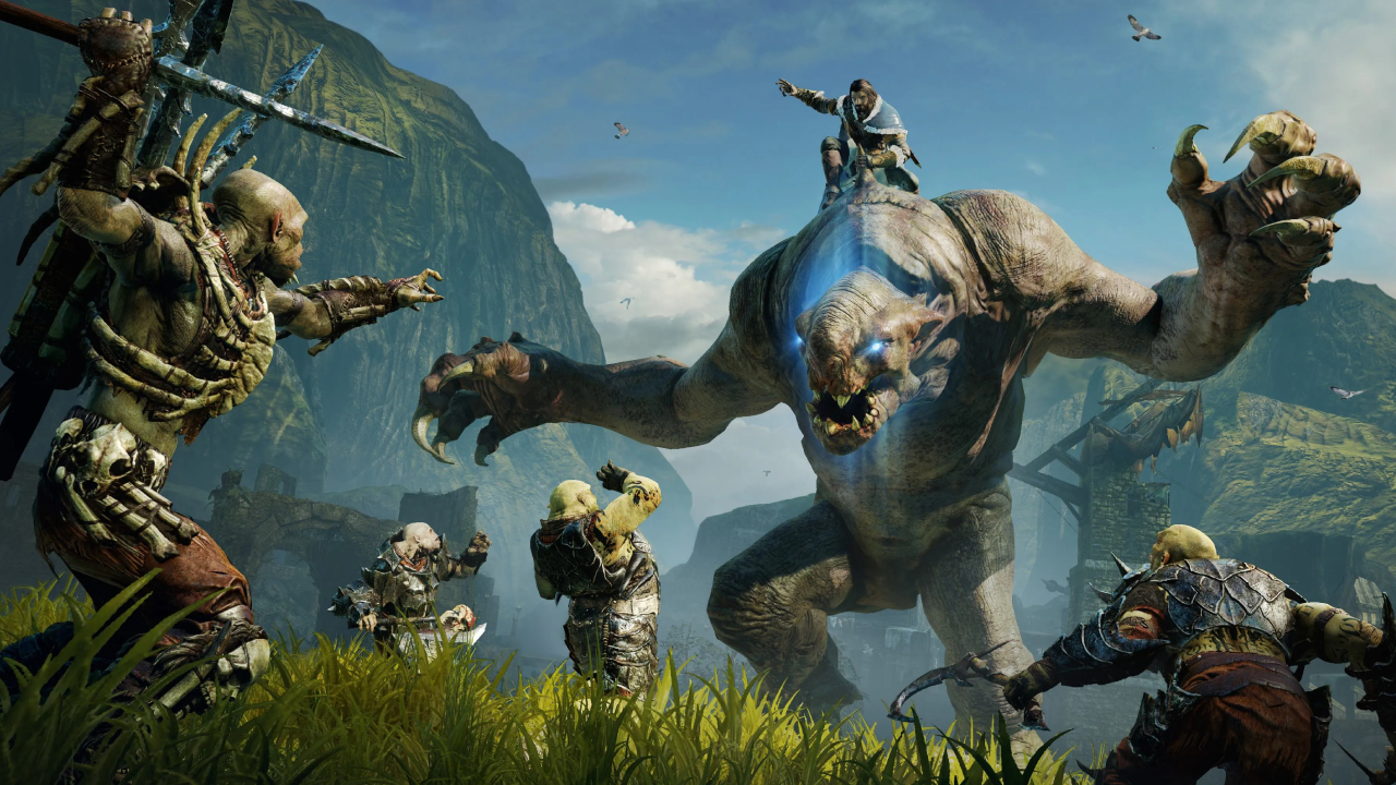 Em Shadow of Mordor, o jogador-personagem fica de frente para uma horda de uruks.